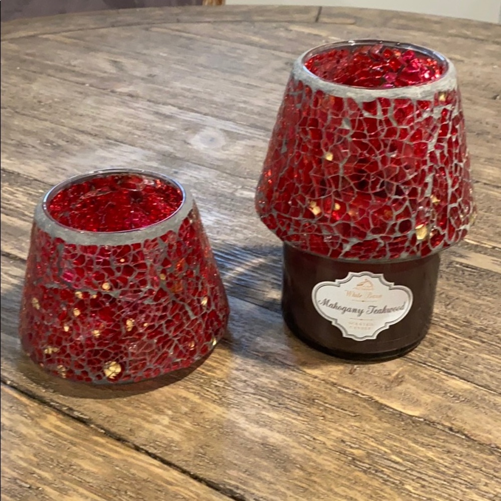 White Barn Pair of Mosaic Jar Candle Toppers